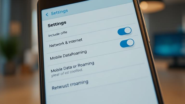 alt_text: Android Settings screen showing "Network & Internet" with "Mobile Data" off in a modern workspace.
