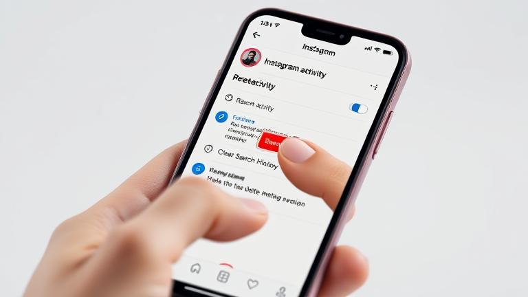 alt_text: Person taps 'Clear Search History' on Instagram app; vibrant, modern cover image.