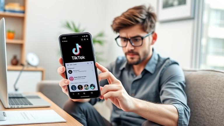 alt_text: Frustrated person looks at TikTok app on phone, facing account deletion confusion.