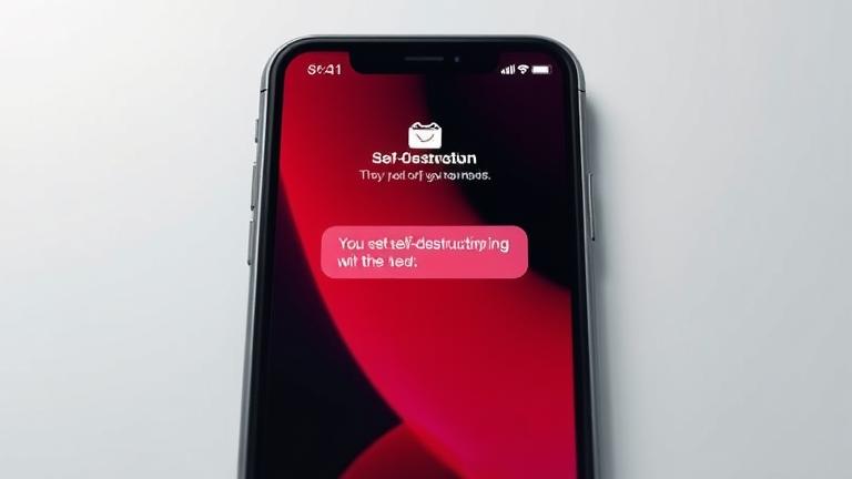 alt_text: iPhone screen sending a self-destructing message with timer, Wi-Fi, signal, sleek background.