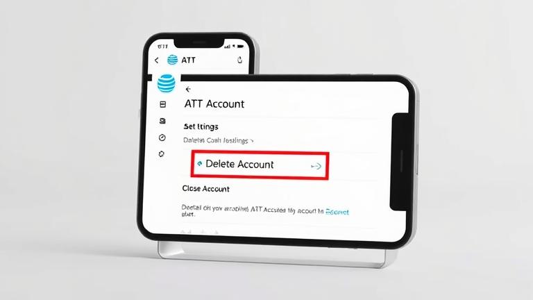 alt_text: Smartphone screen showing ATT account delete option with logo, clean background.