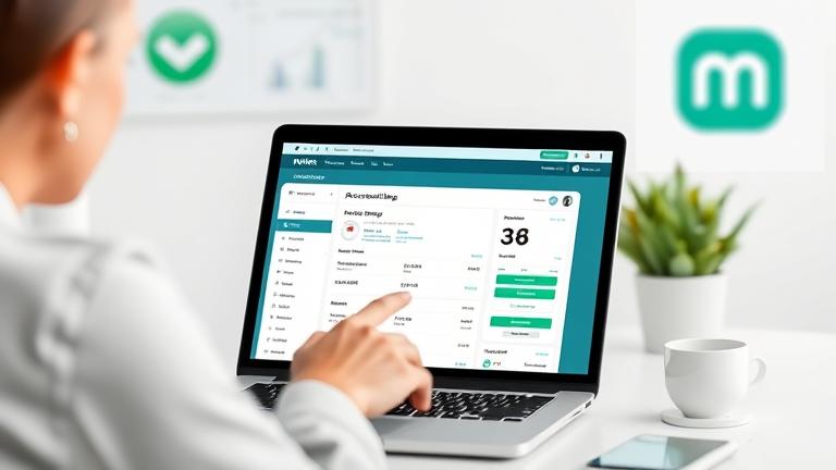 alt_text: Person guides another through changing account type on Mint dashboard on laptop in a modern workspace.