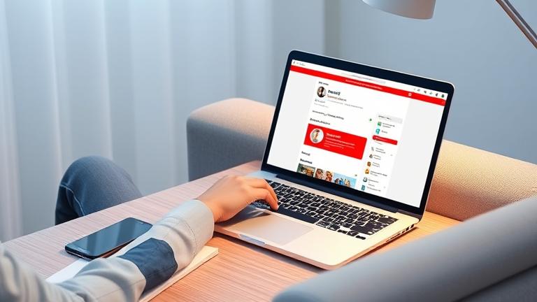 alt_text: Person managing Yelp account on laptop with phone, notepad, in a calm, professional setting.