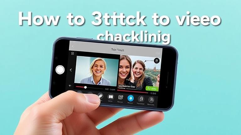 alt_text: Person holding phone with TikTok app, showing split-screen stitching videos.