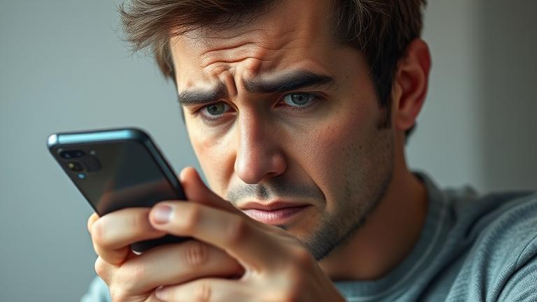 alt_text: Frustrated user attempting to delete Picasa photos on a smartphone, showing confusion and annoyance.