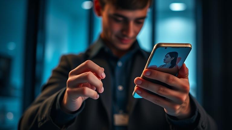 alt_text: Person confidently using phone with privacy icons, dimmed background, highlighting secure control.