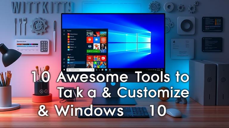 alt_text: A detailed workspace with tools and icons customizing a Windows 10 desktop.