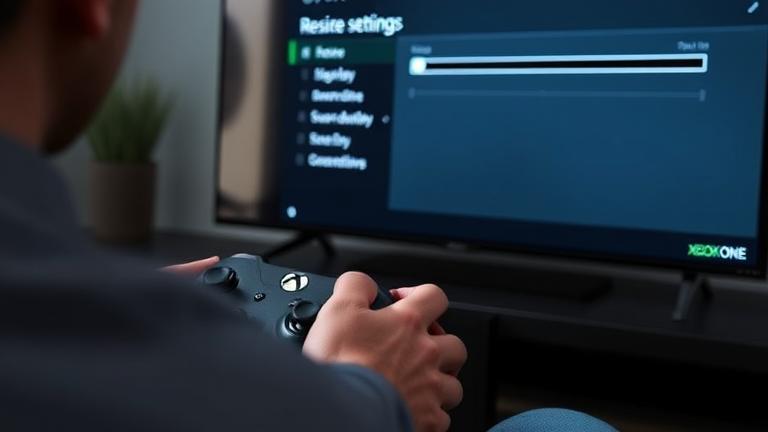 alt_text: Person adjusts Xbox One screen size with menu sliders on TV display.