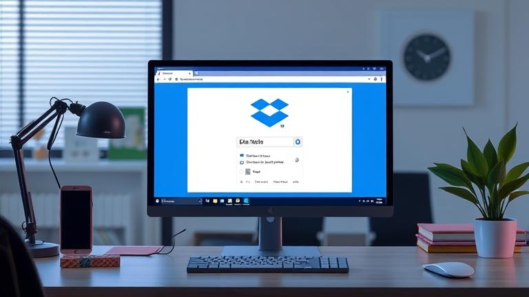 alt_text: Modern workspace with person toggling Dropbox beta features on screen, professional vibe.