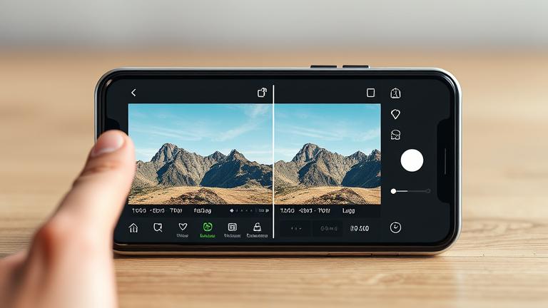 alt_text: Smartphone displaying side-by-side crop edit for vertical Instagram photo transformation.