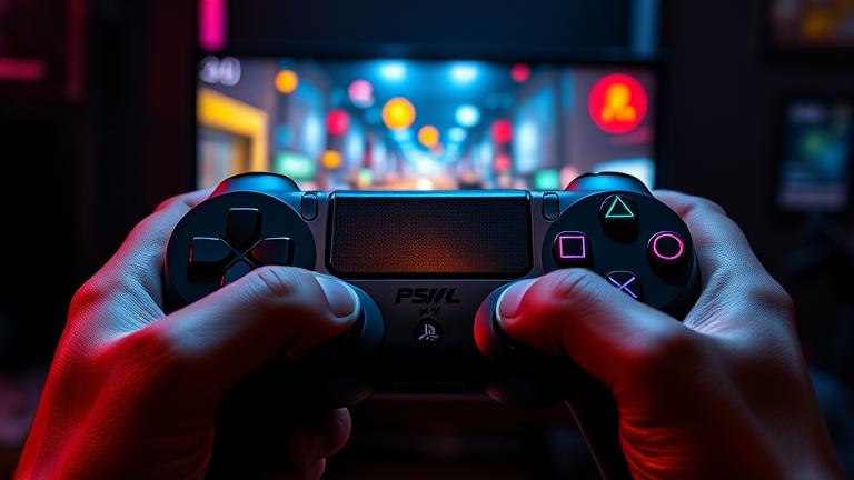 alt_text: PS4 controller in hands with intense Blacklight: Retribution gameplay, zCoins icons visible.