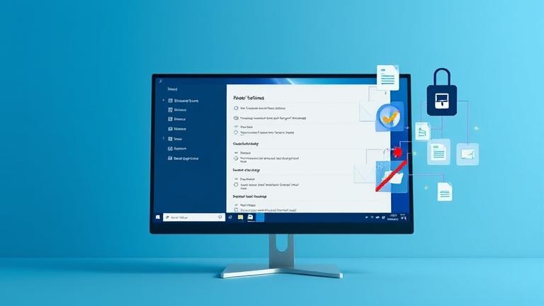 alt_text: Windows 10 screen with privacy shield, padlock, and app restrictions protecting documents.