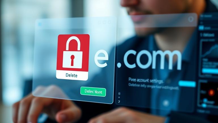 alt_text: Person using device to delete a "me.com" account via secure, modern interface.