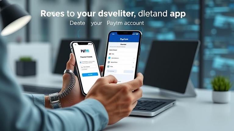 alt_text: User deletes Paytm account on device, with focus on app interface and secure, private setting.