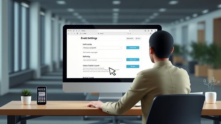 alt_text: Person at desk deleting BellSouth email account on computer in modern office setting.