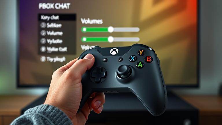 alt_text: Xbox controller adjustment for party chat volume shown on screen with highlighted settings.