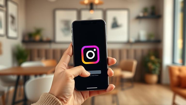 alt_text: Person with phone showing Instagram, in a cozy tech-friendly space, hinting at account recovery.