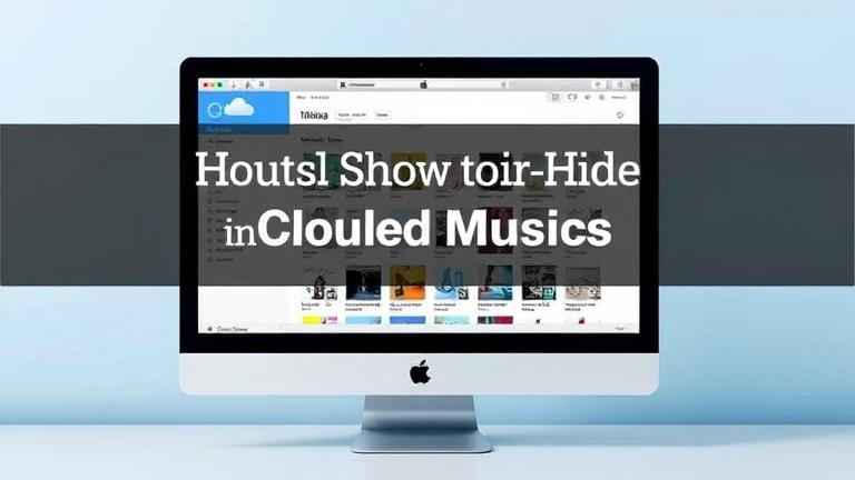 Realistic iTunes screen showing iCloud music toggle and library, illustrating show/hide options.
