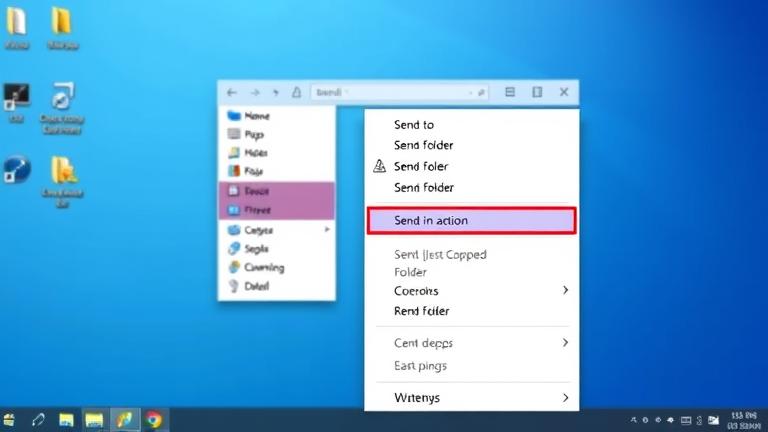alt_text: Windows desktop with "Send to" menu missing "Compressed (zipped) folder," showing troubleshooting icons.
