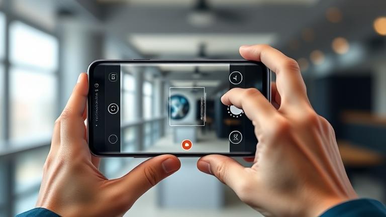 alt_text: Person holding Samsung Galaxy S8, demonstrating how to take a screenshot.