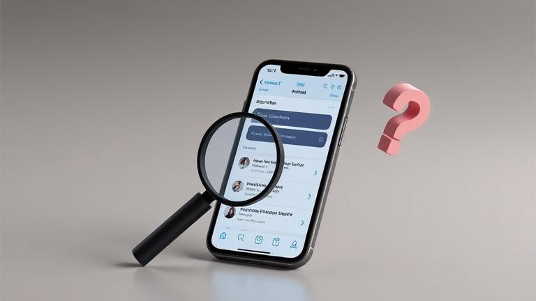 alt_text: Smartphone screen with Kik app, magnifying glass, and question mark symbolizing account investigation.