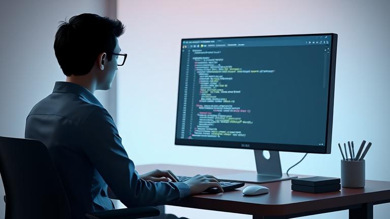 alt_text: Person at computer with GitHub interface, highlighting repo deletion commands and options.