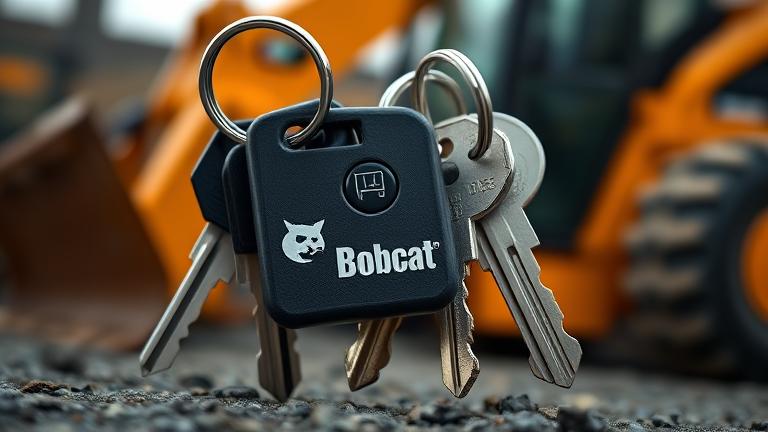 Close-up of keys with a Bobcat logo, exploring key universal compatibility in a professional setting.