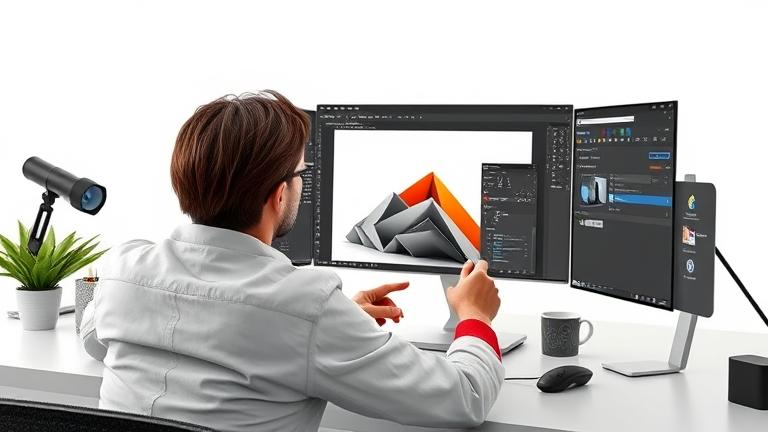 alt_text: Graphic designer editing an image in Adobe Illustrator, changing background to white.