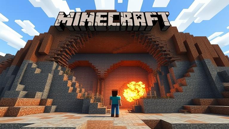 alt_text: Player uses TNT to break bedrock in a detailed Minecraft PS4 scene.