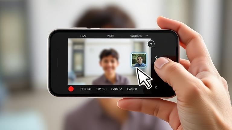 alt_text: iPhone recording screen switching from front to back camera during video capture.