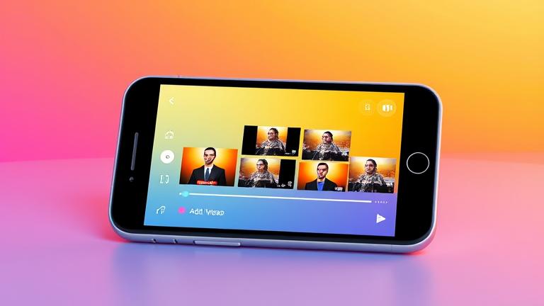 alt_text: Smartphone showing Instagram Story editor with multiple video clips and colorful UI elements.