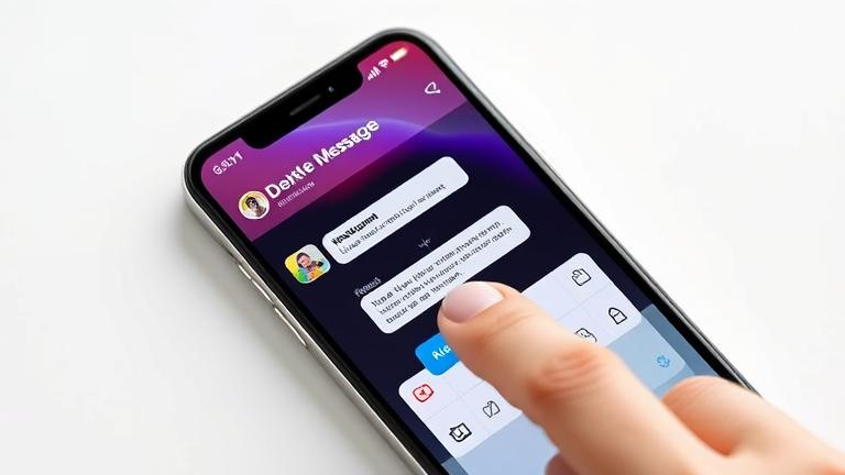 alt_text: iPhone screen showing Instagram chat with delete option highlighted and finger tapping.