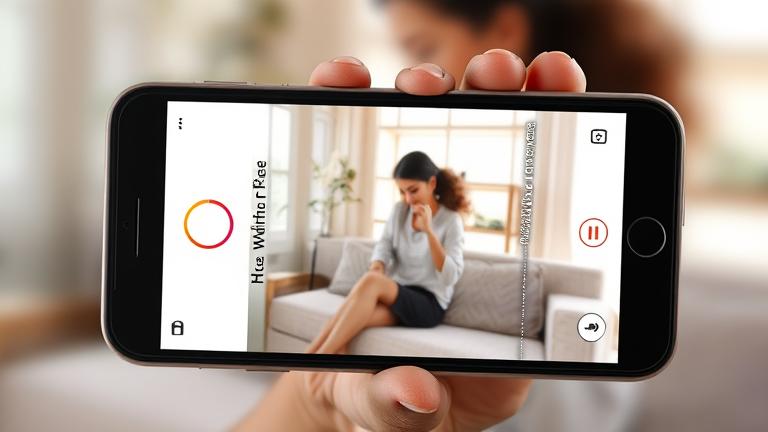 alt_text: Smartphone recording Instagram Story hands-free, user relaxed in casual setting.