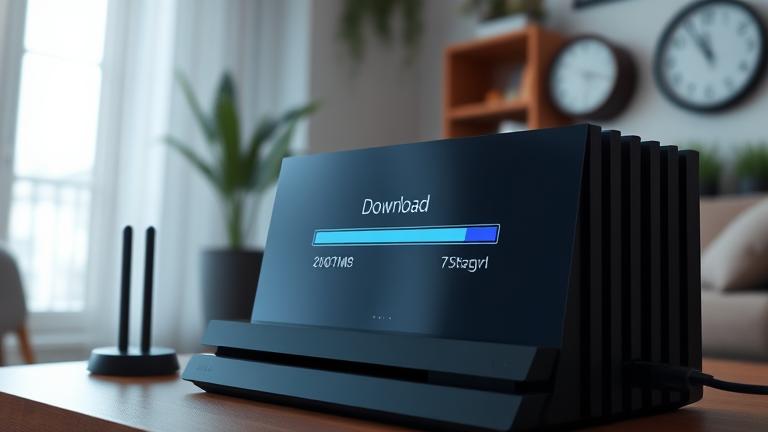 alt_text: PS4 downloading slowly with a frustrated user, buffering icons, and a long progress bar.