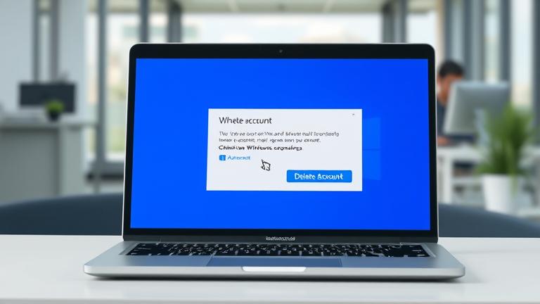 alt_text: Laptop screen shows Windows account deletion, highlighting user control and settings.