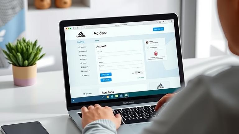 alt_text: Person clicks "Delete Account" on Adidas site in a modern workspace, conveying account removal.