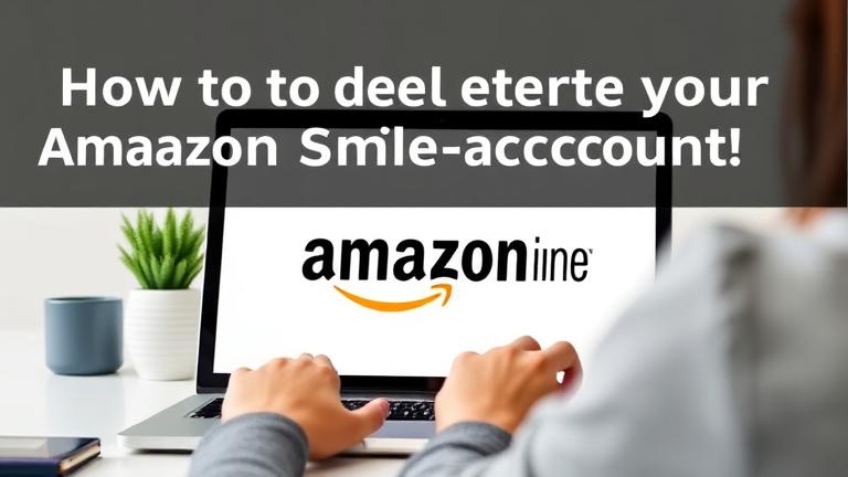 alt_text: Person with device showing Amazon Smile logo, guiding account management or deletion.