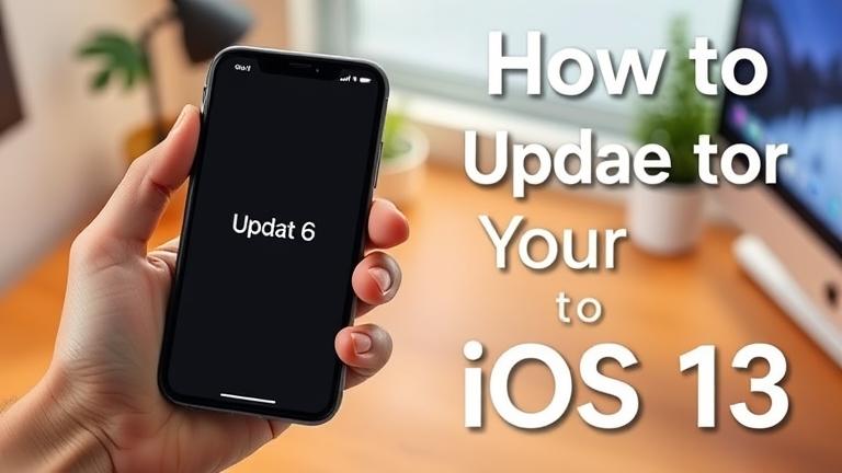 iPhone 6 updating to iOS 13, showing a friendly guide in a modern, tech-savvy setting.