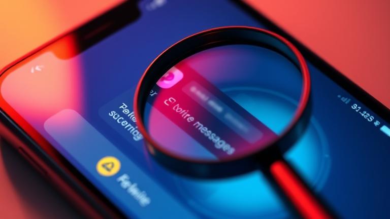 alt_text: iPhone screen with hidden messages, magnifying glass, and secret icons revealing concealed chats.