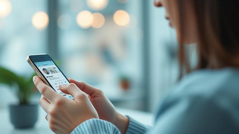 alt_text: Person browsing Instagram on phone, with privacy icons and blurred followers, highlighting privacy.