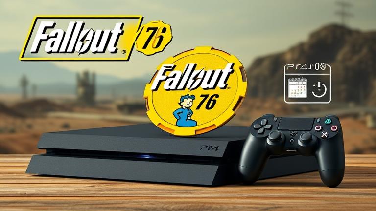 alt_text: PS4 ready to play Fallout 76 with preload info, Vault Boy, and wasteland background.