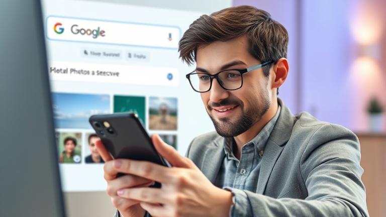 alt_text: Person focused on device with Google search, recovery icons, and a hopeful vibe.