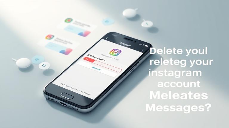 alt_text: Smartphone with Instagram delete option, fading chat bubbles depict message removal, modern design.
