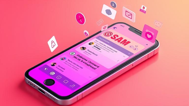 alt_text: Smartphone with Instagram open, spam fading away, showing cleanup and warning icons.