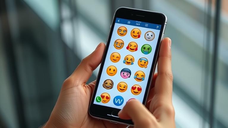 alt_text: Person holds Android phone with colorful emojis, hinting at accessing iPhone emojis seamlessly.