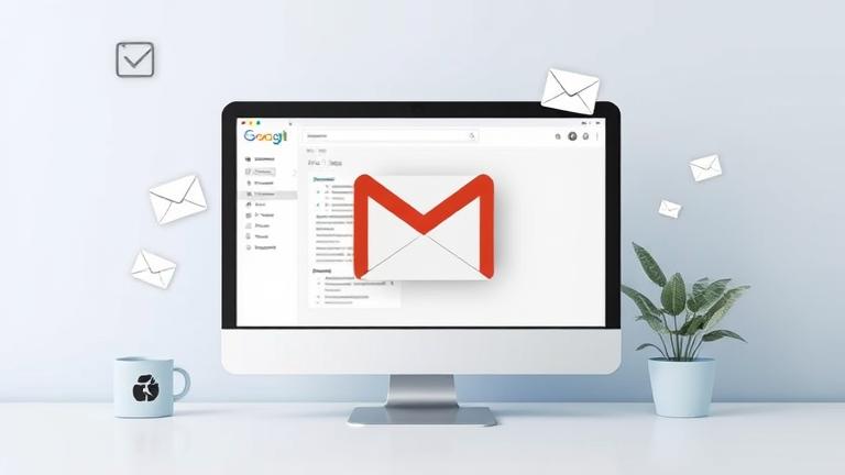 alt_text: Gmail recovery scene with inbox, recycle bin, user worried, modern tech theme.