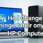 alt_text: Professional HP device with Windows login, user confident, gear icon, info on changing admin.