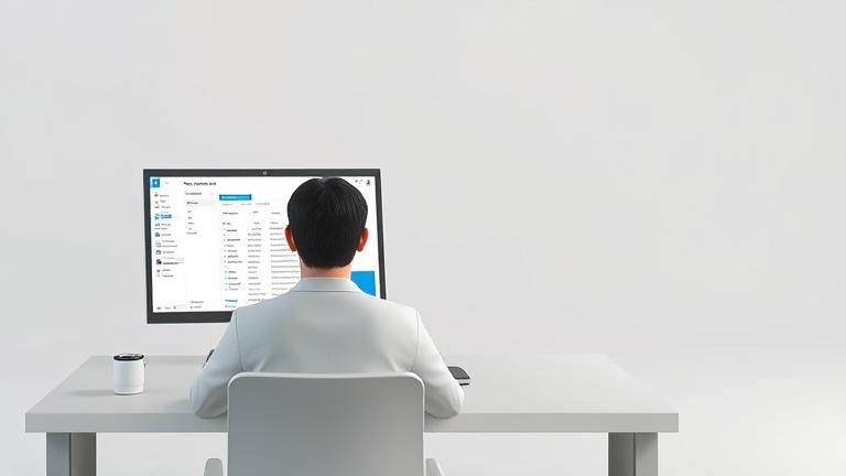 alt_text: Person managing Hotmail email on laptop with Outlook interface and settings.