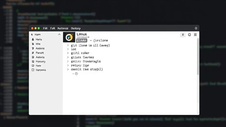 alt_text: Modern Linux desktop with terminal pulling Git repo, code background, professional look.