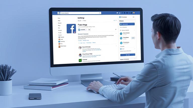 alt_text: Person deletes Facebook page on device; interface shows settings, delete icon, Facebook logo.